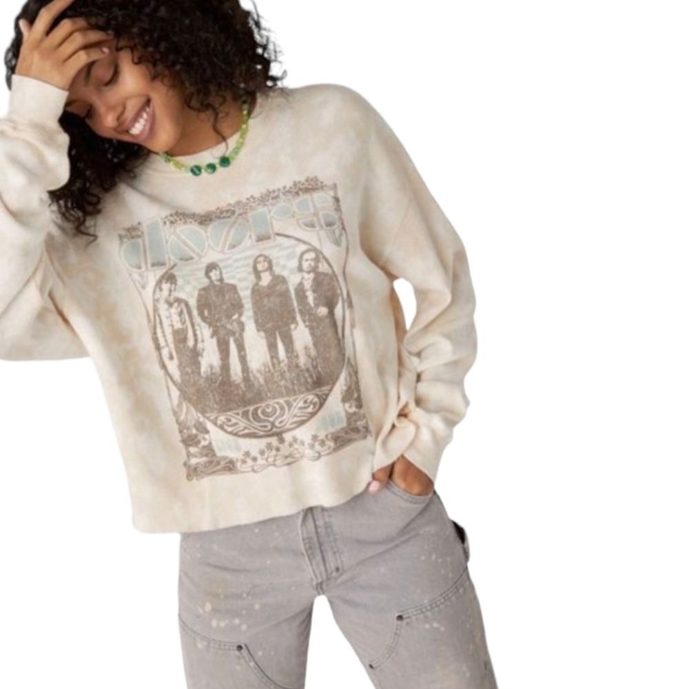 Free People The Doors Cropped‎ Thermal Band Tee Sand sz 1X Daydreamer NWT
